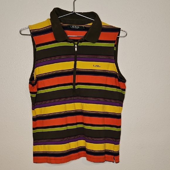 Lauren Ralph Lauren Tops - Lauren Ralph Lauren Multicolor Striped Sleeveless Polo Style 3/4 Zip Tank Top L